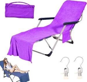 Sun Lounger Towel in Bag with Pockets Storage, Towel Pool Chair Cover with Side Pockets Chaise Lounge Cover for Sunbathing Lounger Hotel Holiday Garden Pool (Style I)