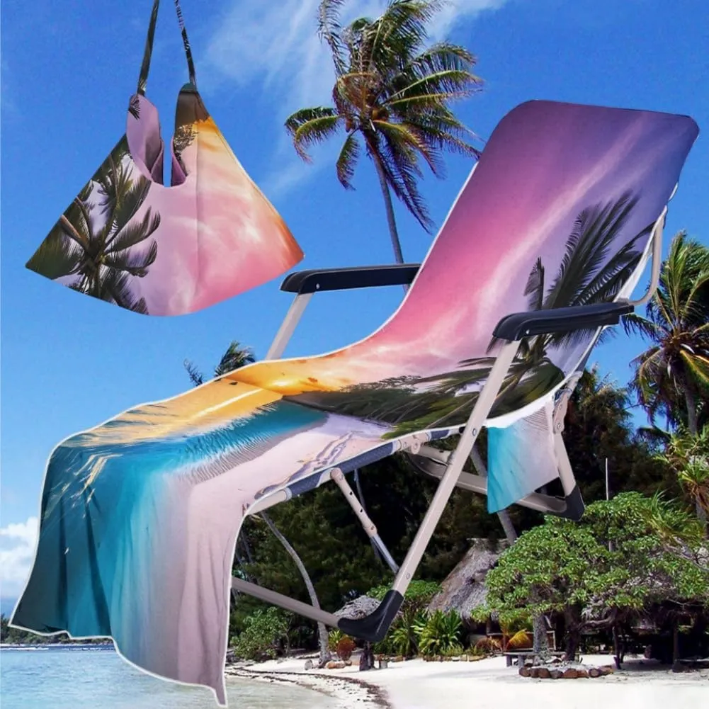 Sun Lounger Towel in Bag with Pockets Storage, Towel Pool Chair Cover with Side Pockets Chaise Lounge Cover for Sunbathing Lounger Hotel Holiday Garden Pool (Style I)