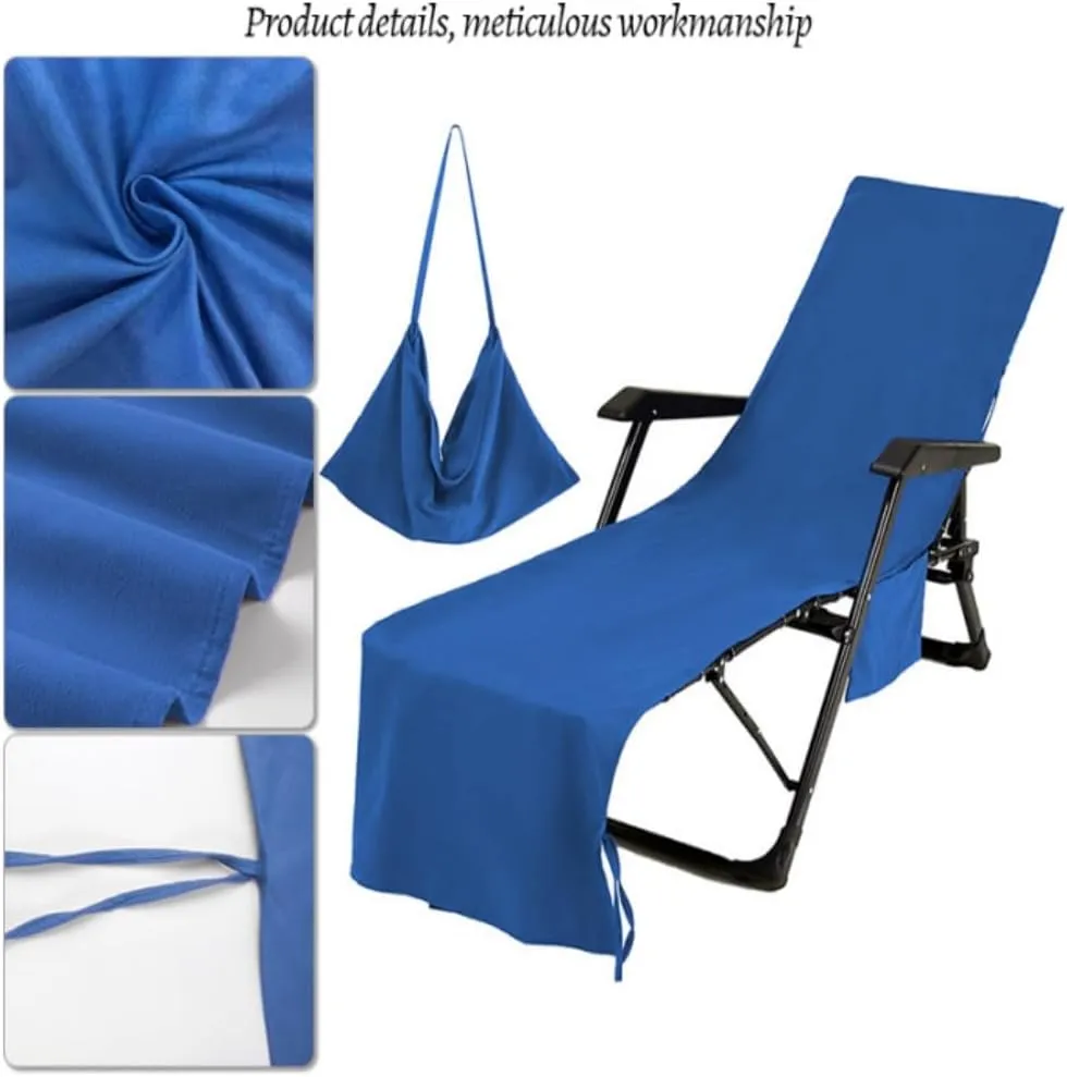 Sun Lounger Towel in Bag with Pockets Storage, Towel Pool Chair Cover with Side Pockets Chaise Lounge Cover for Sunbathing Lounger Hotel Holiday Garden Pool (Style I)