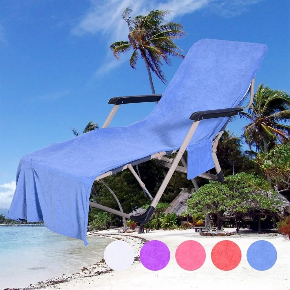 Sun Lounger Towel in Bag with Pockets Storage, Towel Pool Chair Cover with Side Pockets Chaise Lounge Cover for Sunbathing Lounger Hotel Holiday Garden Pool (Style I)