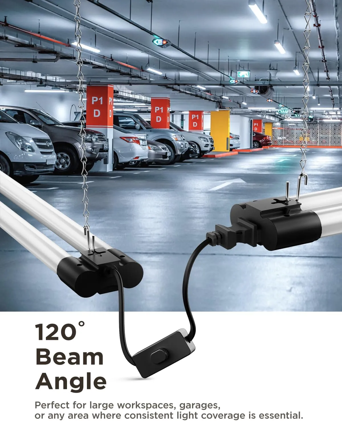 Sunco LED Shop Lights for Workshop 4FT, Linkable Garage Lighting, 4500 LM, 40W (150W Equivalent), 5000K Daylight, Surface   Suspension Mount, 48 Inch Integrated Fixture, Black 4 Pack