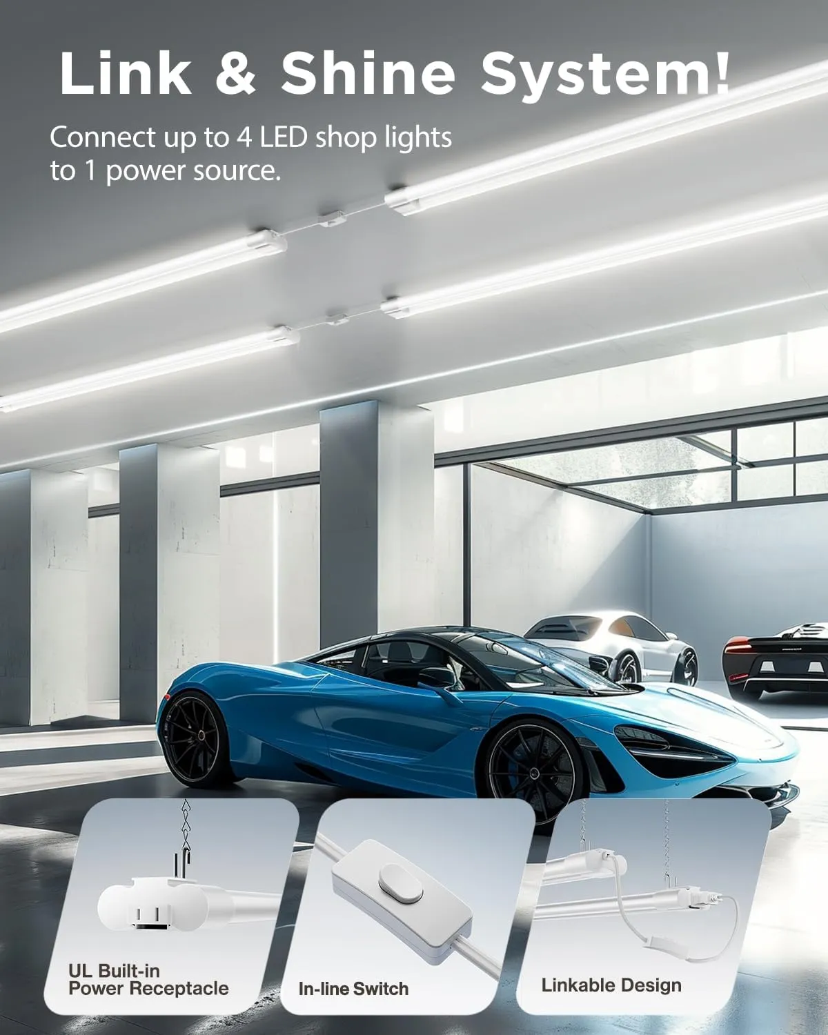 Sunco LED Shop Lights for Workshop 4FT, Linkable Garage Lighting, 4500 LM, 40W (150W Equivalent), 6000K Daylight Deluxe, Surface   Suspension Mount, 48 Inch Integrated Fixture, White 4 Pack