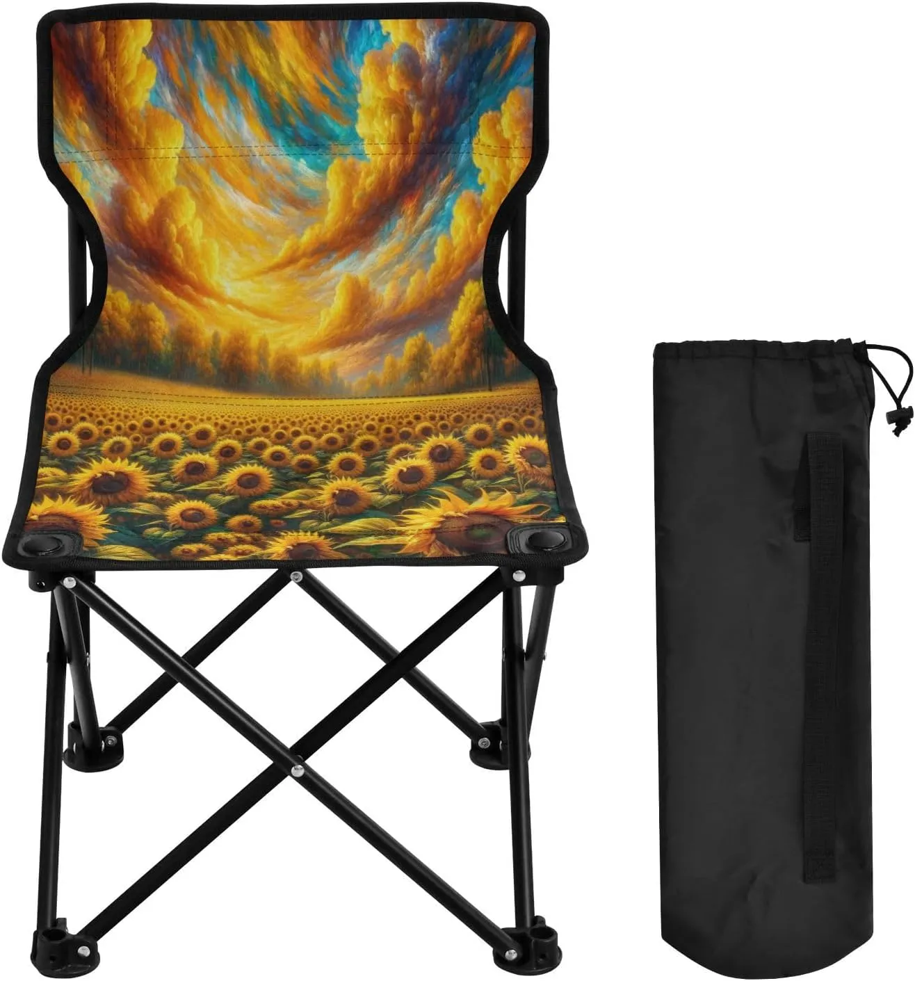Sunflower Portable Outdoor Folding Chair Anti-Slip Padded Oxford Cloth Stool Camping Chair Small for Beach Hiking Fishing Gardening Quad Camp Chair
