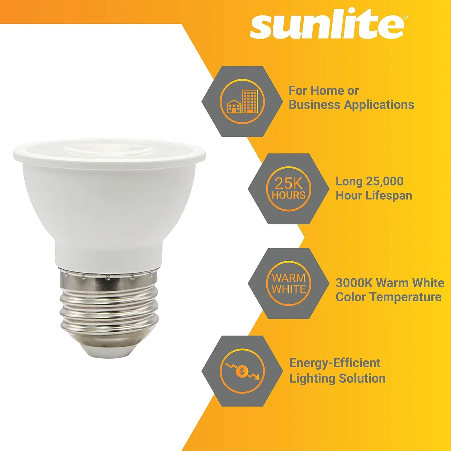 Sunlite LED PAR16 Short Neck Recessed Flood Light Bulb 6-Watt, (50W Halogen Replacement), 500 Lumens, Medium E26 Base, Dimmable, 90 CRI, ETL Listed, Title 20 Compliant, 12 Count, 3000K Warm White