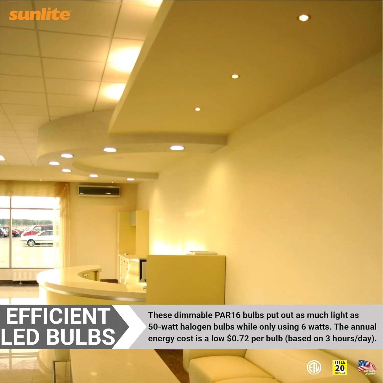 Sunlite LED PAR16 Short Neck Recessed Flood Light Bulb 6-Watt, (50W Halogen Replacement), 500 Lumens, Medium E26 Base, Dimmable, 90 CRI, ETL Listed, Title 20 Compliant, 12 Count, 3000K Warm White
