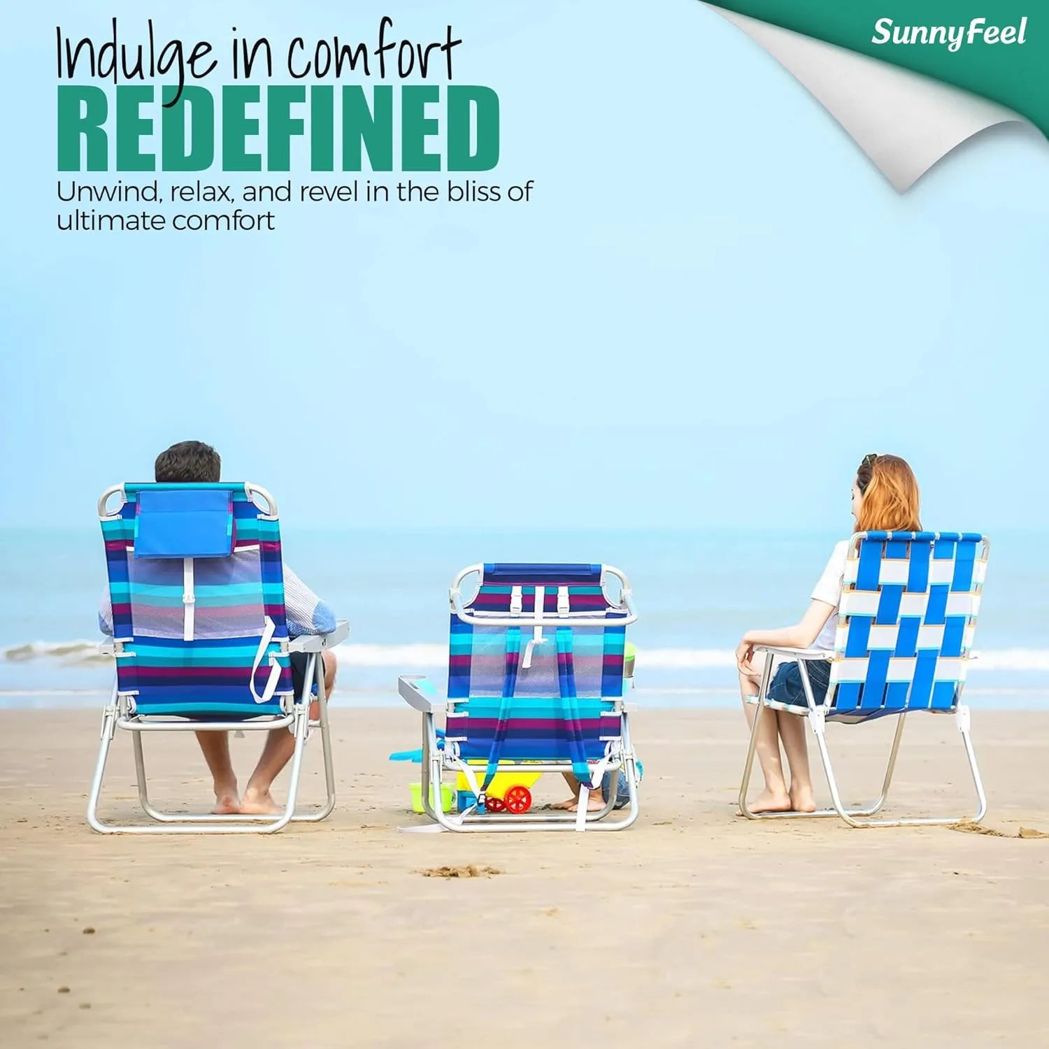 SUNNYFEEL 17" Tall Oversized Beach Chairs 2 Pack for Adults Heavy Duty 500 LBS, 5 Position, Portable High Folding Camping Chair with Cup Holder for Outdoor/Lawn/Trip, Foldable Sand Chairs for Adults