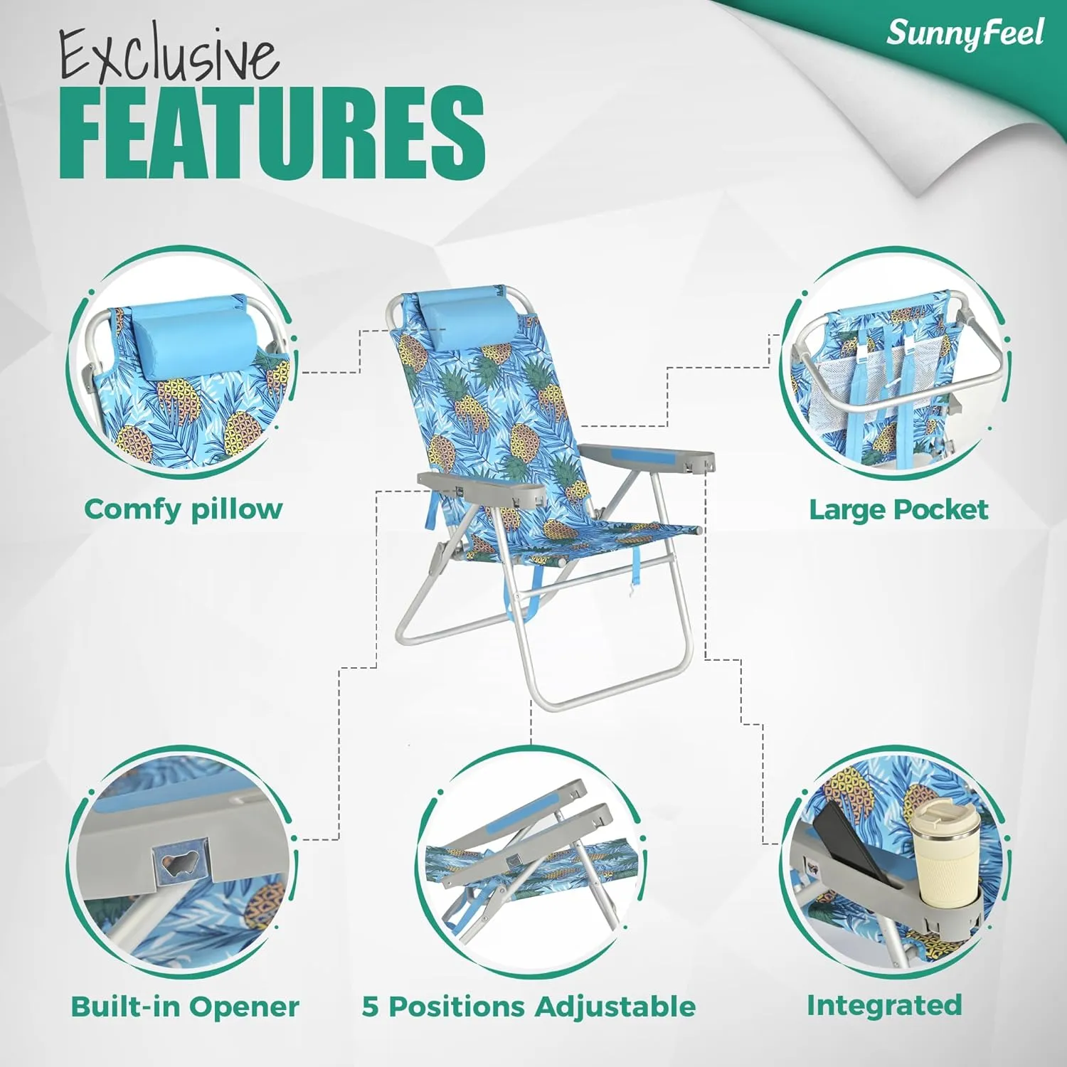 SUNNYFEEL 17" Tall Oversized Beach Chairs 2 Pack for Adults Heavy Duty 500 LBS, 5 Position, Portable High Folding Camping Chair with Cup Holder for Outdoor/Lawn/Trip, Foldable Sand Chairs for Adults