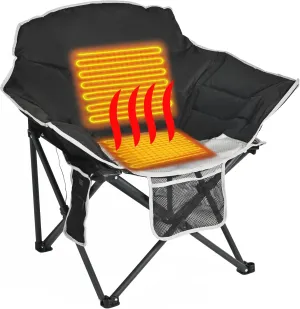 SUNNYFEEL Oversized Heated Camping Chair, Padded Heating Camp Chairs Moon Saucer Folding Lawn Chair for Outdoor Sports with Back, Seat Heating, Heated Folding Chair for Adults Heavy Duty 500lbs