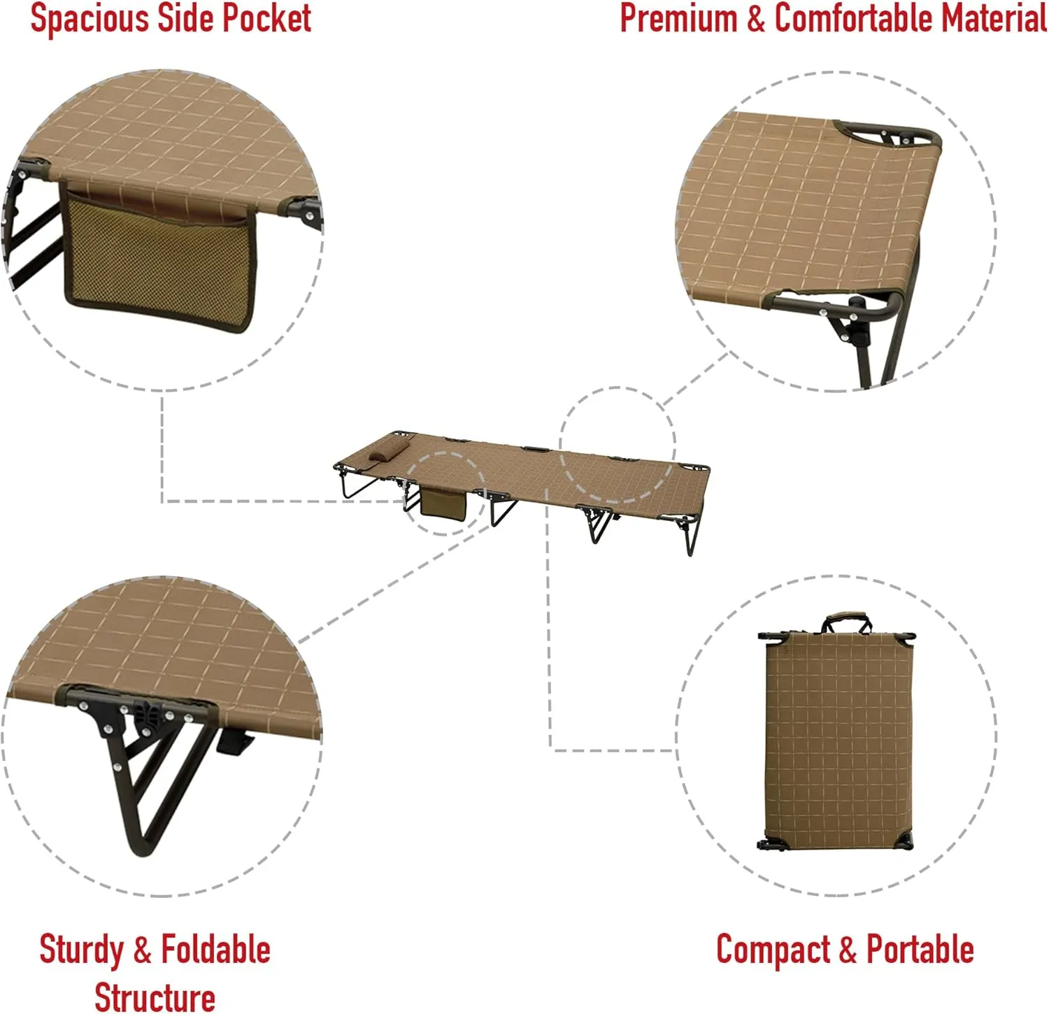SunnyFeel Portable Folding Camping Cot High Off Ground, Outdoor Sleeping Cots for Adults Heavy Duty, Easy Set up and with Compact Folding Size, Support 300 LBS for Travel Camp Vacation Home Office Nap