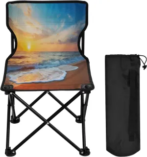 Sunset Over The Sea Portable Outdoor Folding Chair Anti-Slip Padded Oxford Cloth Stool Camping Chair Small for Beach Hiking Fishing Gardening Quad Camp Chair
