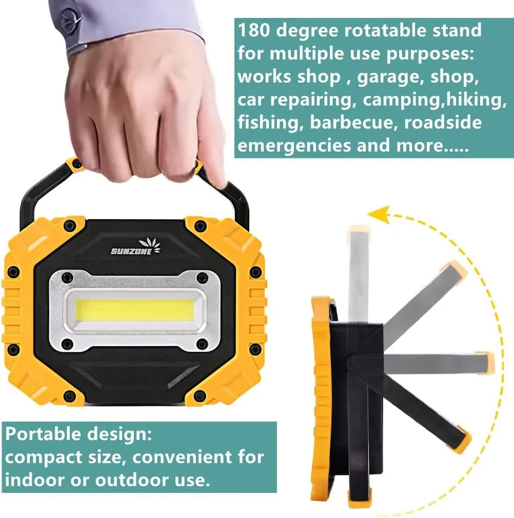 Sunzone Portable LED Work Light,AA Battery Powered Flood Lights,Super Bright Workshop Job Site Lighting for Camping, Hiking, Fishing, Car Repair with Emergency SOS Mode (2 Pack)