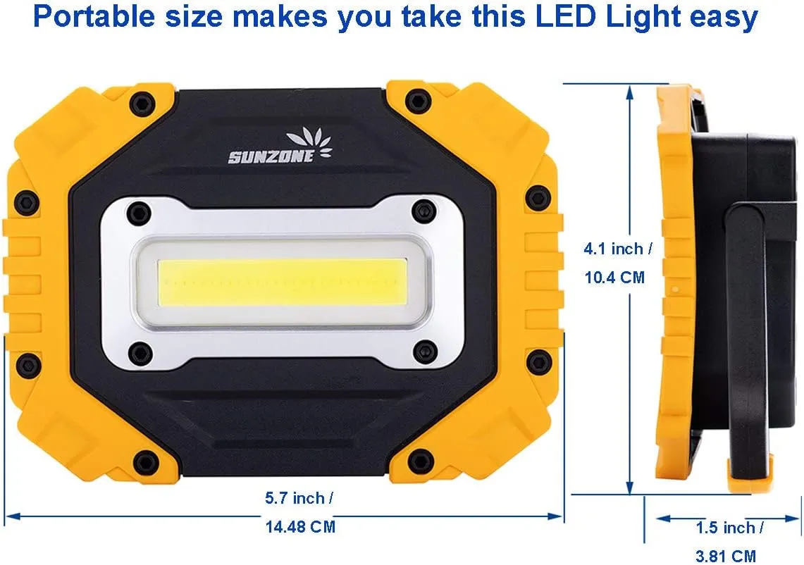 Sunzone Portable LED Work Light,AA Battery Powered Flood Lights,Super Bright Workshop Job Site Lighting for Camping, Hiking, Fishing, Car Repair with Emergency SOS Mode (2 Pack)