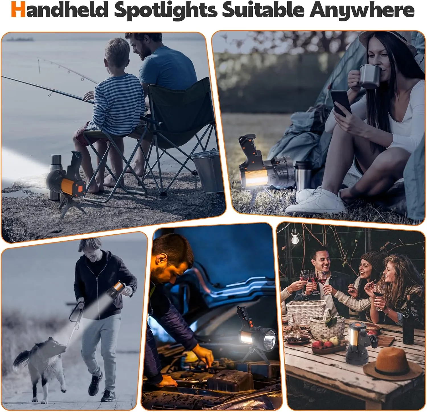 Super Bright Rechargeable Spotlight,Handheld Rechargeable LED Flashlight Ultra-Long Standby Lightweight Tactical Searchlight with USB Output Aluminium Alloy Golden Camping Light (Yellow Light)