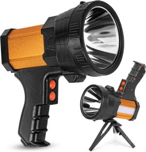Super Bright Rechargeable Spotlight,Handheld Rechargeable LED Flashlight Ultra-Long Standby Lightweight Tactical Searchlight with USB Output Aluminium Alloy Golden Camping Light (Yellow Light)