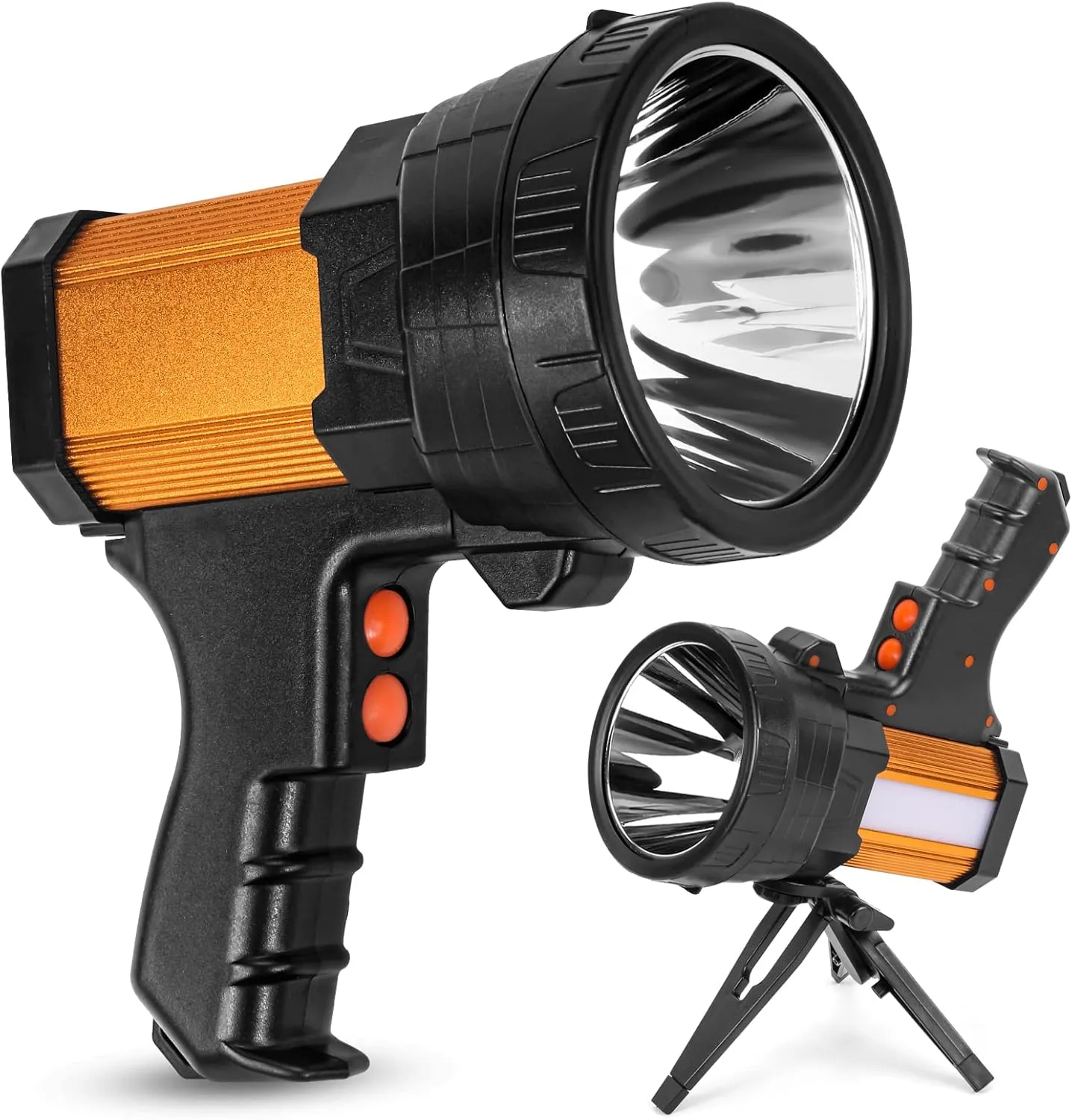 Super Bright Rechargeable Spotlight,Handheld Rechargeable LED Flashlight Ultra-Long Standby Lightweight Tactical Searchlight with USB Output Aluminium Alloy Golden Camping Light (Yellow Light)