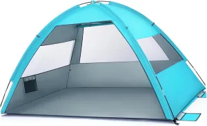 SUPVOX Large Folding Beach Tent Portable Sun Shelter for People UV Protection Lightweight and Compact Design for Camping Hiking and Light Blue