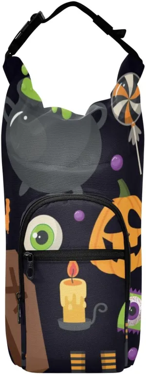 susiyo Halloween Ghost Bat Sickle Tombstone Pumpkin Water Bottle Carrier Bag Insulated Bottle Pouch with Adjustable Shoulder Strap