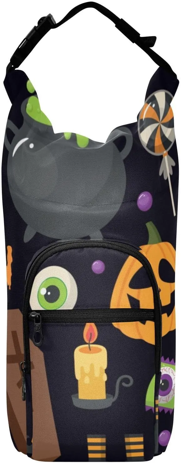 susiyo Halloween Ghost Bat Sickle Tombstone Pumpkin Water Bottle Carrier Bag Insulated Bottle Pouch with Adjustable Shoulder Strap
