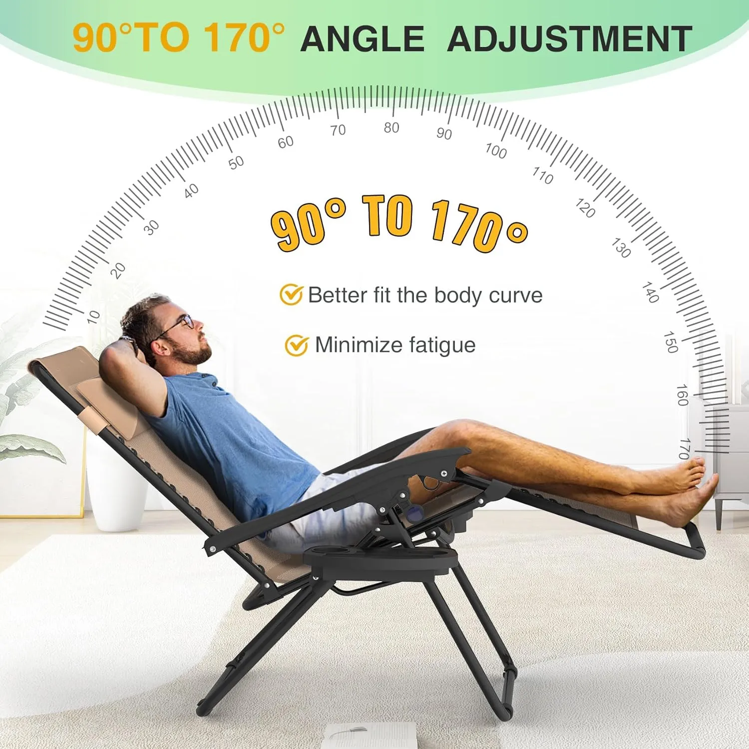 Suteck Zero Gravity Chairs Set of 2, Zero Gravity Lounge Chair w/Upgraded Lock, Big Cup Holder and Pillow, Reclining Patio Chairs Folding Recliner for Indoor and Outdoor, Khaki