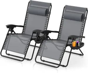 Suteck Zero Gravity Chairs Set of 2, Zero Gravity Lounge Chair w/Upgraded Lock, Big Cup Holder and Pillow, Reclining Patio Chairs Folding Recliner for Indoor and Outdoor