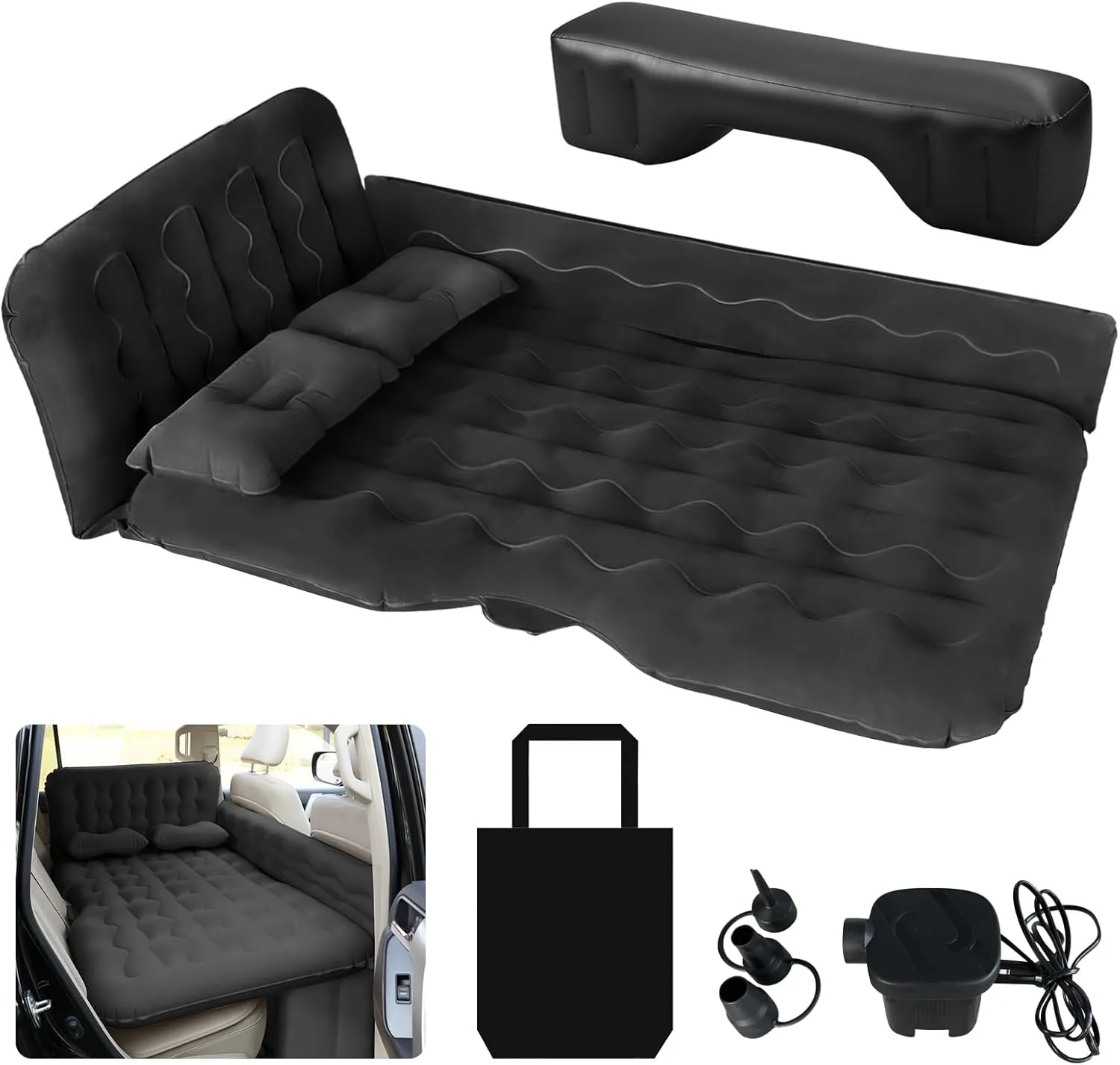 SUV Air Mattress Car - Thickened & Inflatable car air Mattress Back seat for Sleeping Pad, Car Mattress Back Portable Integrated SUV Camping Bed with 2-in-1 Air Pump, Pillows & Carry Bag