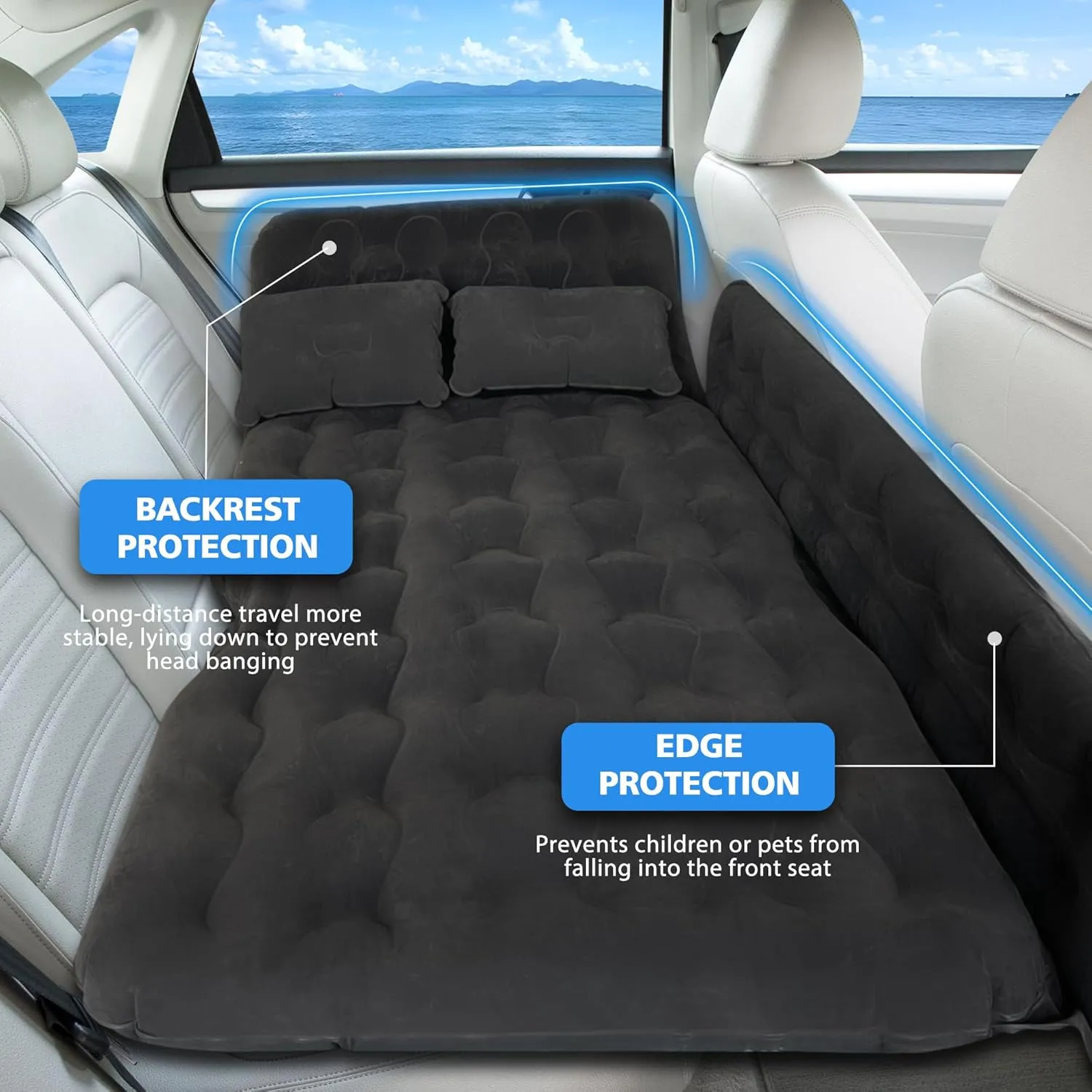 SUV Air Mattress Car - Thickened & Inflatable car air Mattress Back seat for Sleeping Pad, Car Mattress Back Portable Integrated SUV Camping Bed with 2-in-1 Air Pump, Pillows & Carry Bag