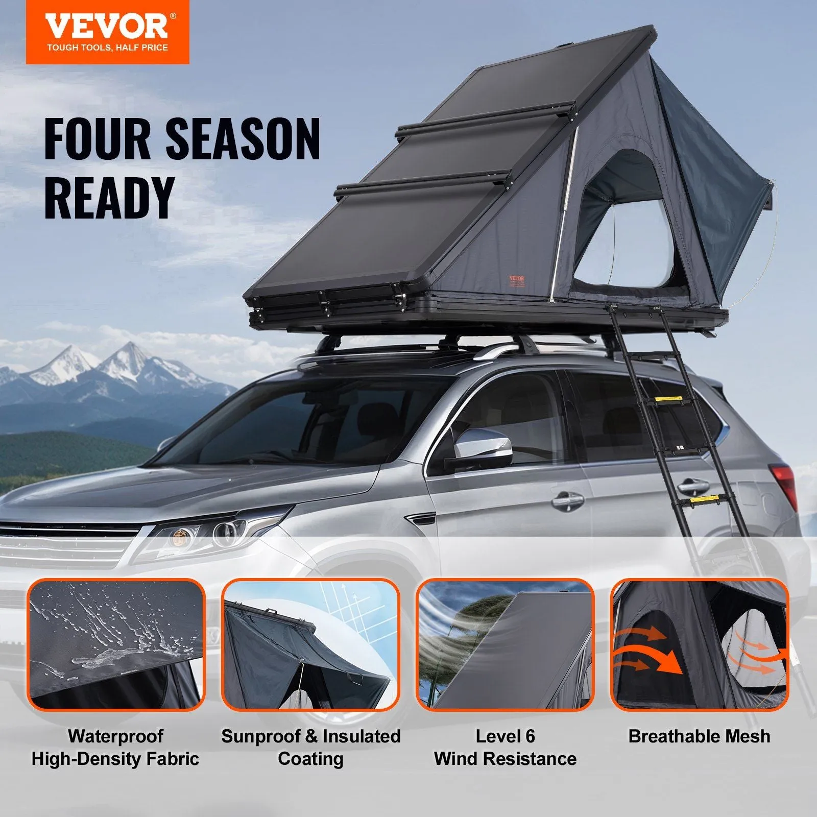 SUV Great value Waterproof Rooftop Tent Person VEVOR for Shell 2-3 Jeep Ladder Complete product line w/ Truck Hard