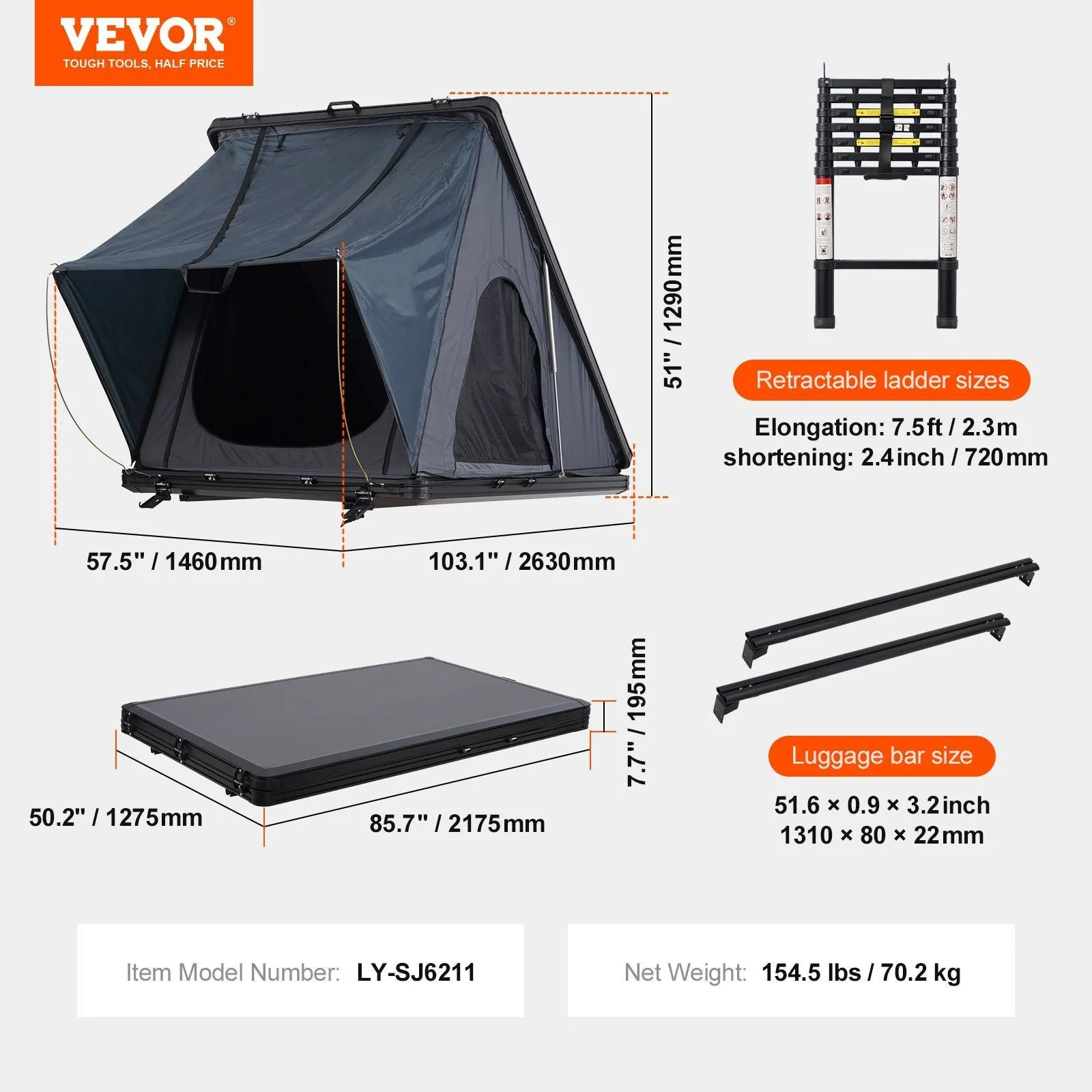 SUV Great value Waterproof Rooftop Tent Person VEVOR for Shell 2-3 Jeep Ladder Complete product line w/ Truck Hard