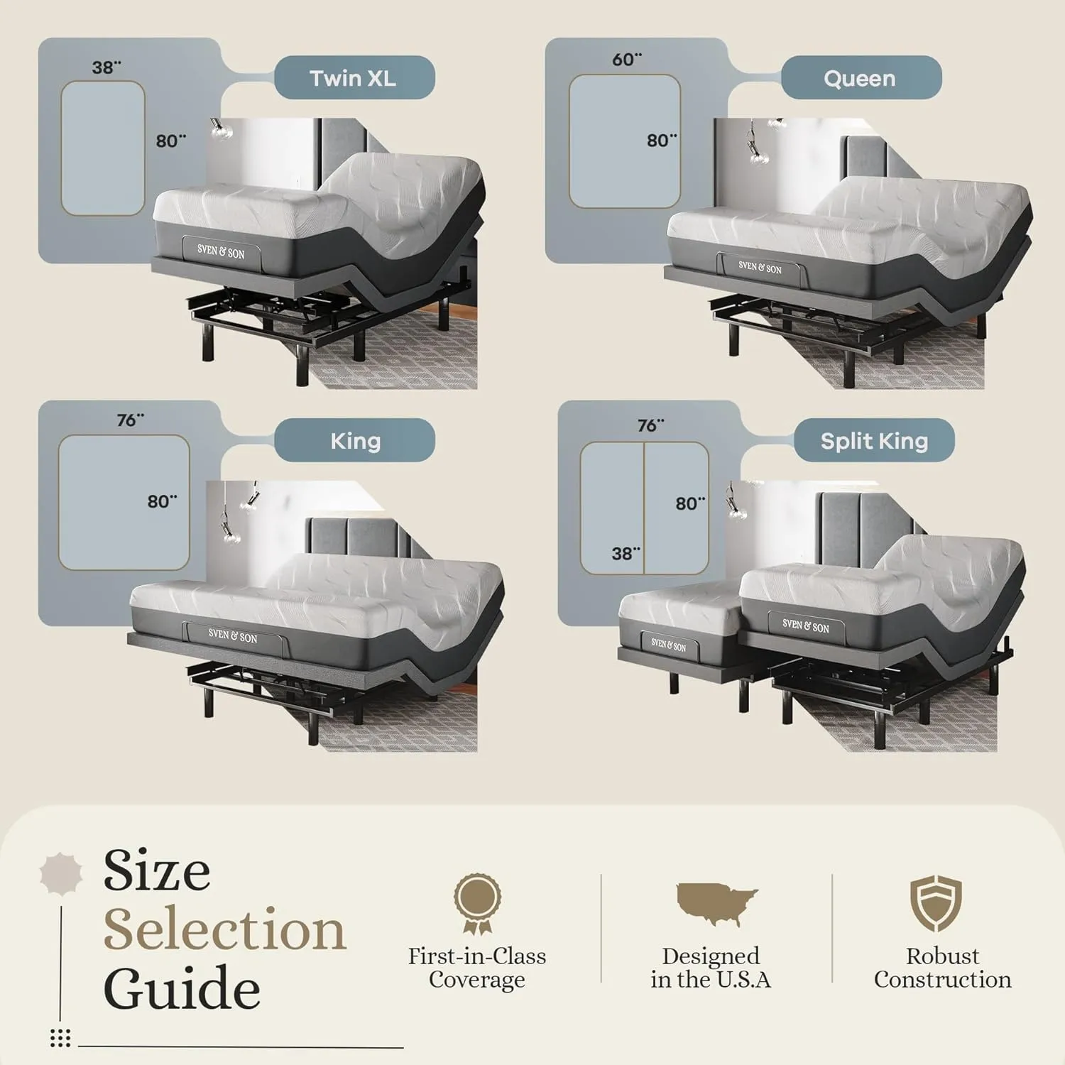 Sven & Son Classic Adjustable Bed Base, Head and Foot Lift, Massage, Under-Bed Lights, USB, Gel Memory, Zero Gravity Smart Frame - Split King   14 inch Hybrid Spring Matt (Medium Soft)