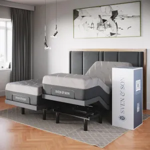 Sven & Son Classic Adjustable Bed Base, Head and Foot Lift, Massage, Under-Bed Lights, USB, Gel Memory, Zero Gravity Smart Frame - Split King   14 inch Hybrid Spring Matt (Medium Soft)