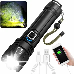 Swanlake Rechargeable Tactical Flashlight High Lumens XHP70 Super Bright 20000 Lumens with Output Function Zoomable IPX6 Waterproof Powerful Flashlight for Camping (1Pack)