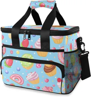 Sweet Treats Blue Cooler Bag Insulated Cooler Soft Sided Cooler 24 Can Portable Picnic Bag Large Leakproof Lunch Bag Box for Beach Grocery Camping Travel Car Men Women