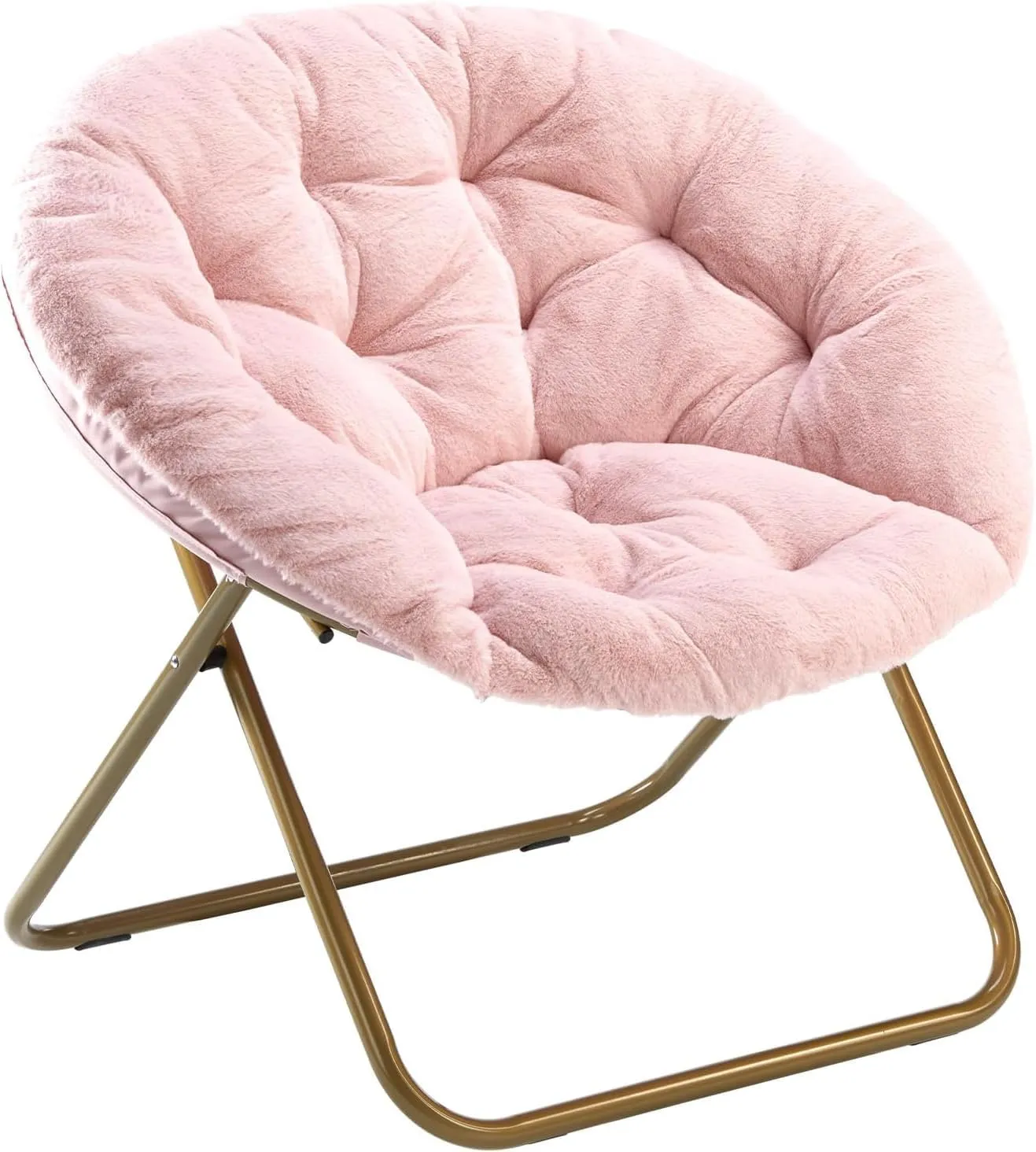 Sweetcrispy Comfy Saucer Chairs Folding Cozy Faux Fur Living Room Reading Lounge Chair with Soft Thick Padded Seat & Metal Frame Modern Style Bedroom Home for Kids Adults, X-Large - Pink