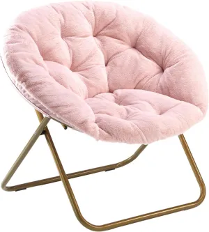 Sweetcrispy Comfy Saucer Chairs Folding Cozy Faux Fur Living Room Reading Lounge Chair with Soft Thick Padded Seat & Metal Frame Modern Style Bedroom Home for Kids Adults, X-Large - Pink