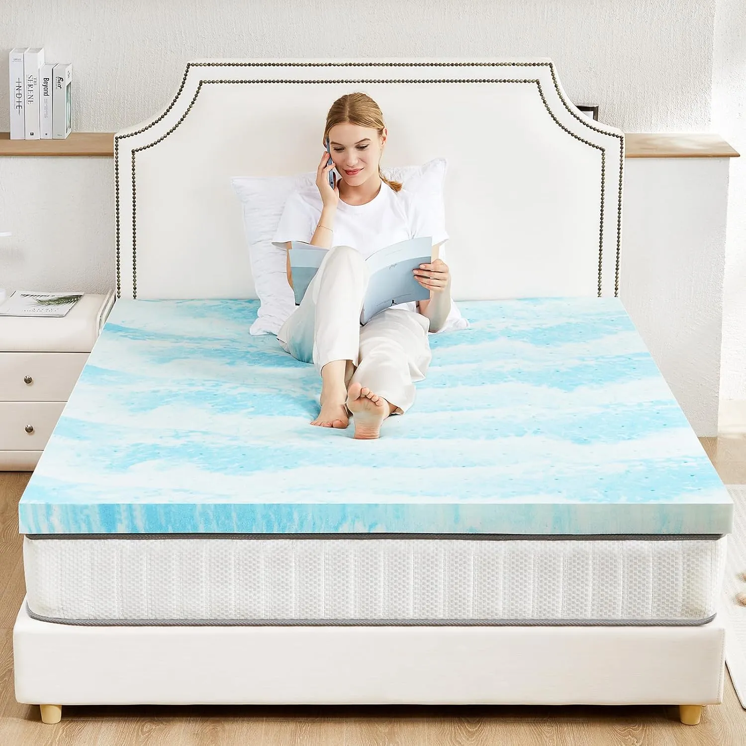 Sweetcrispy Mattress Topper Full, 2 Inch Thick Memory Foam Gel Infused Cooling Toppers Pad for Full Size Bed, Sleeper Sofa, RV, Camper, CertiPUR US Certified, Ventilated and Breathable, Blue, Full