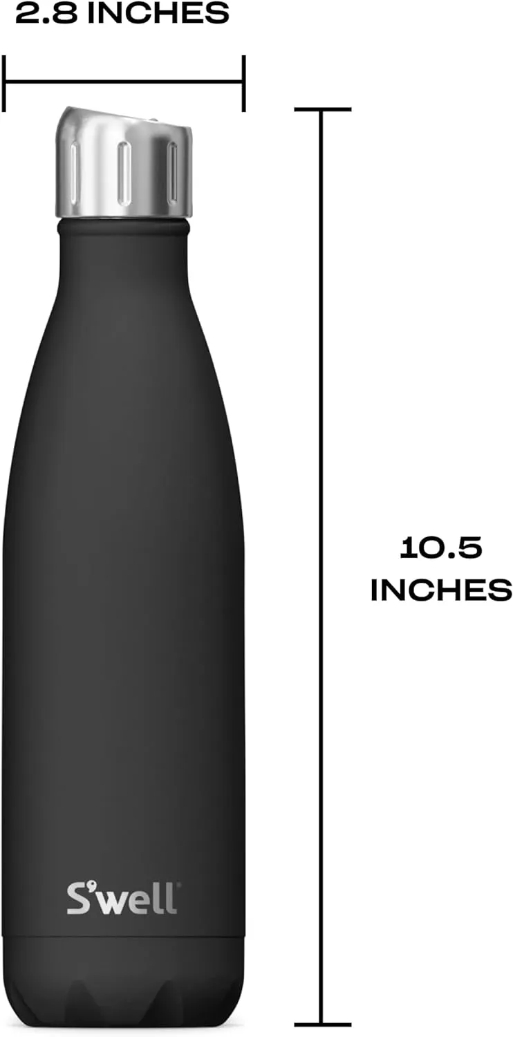 S'well Stainless Steel Water Bottle with Sports Cap, 17oz, Onyx, Triple Layered Vacuum Insulated Containers Keeps Drinks Cold for 36 Hours and Hot for 10, BPA Free, Perfect for On the Go