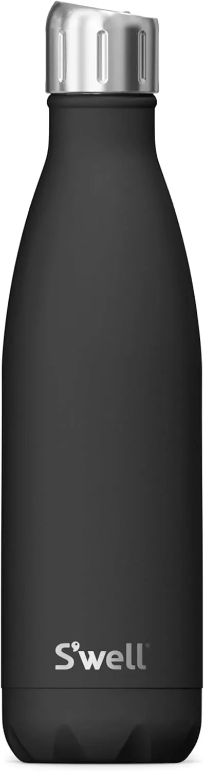 S'well Stainless Steel Water Bottle with Sports Cap, 17oz, Onyx, Triple Layered Vacuum Insulated Containers Keeps Drinks Cold for 36 Hours and Hot for 10, BPA Free, Perfect for On the Go