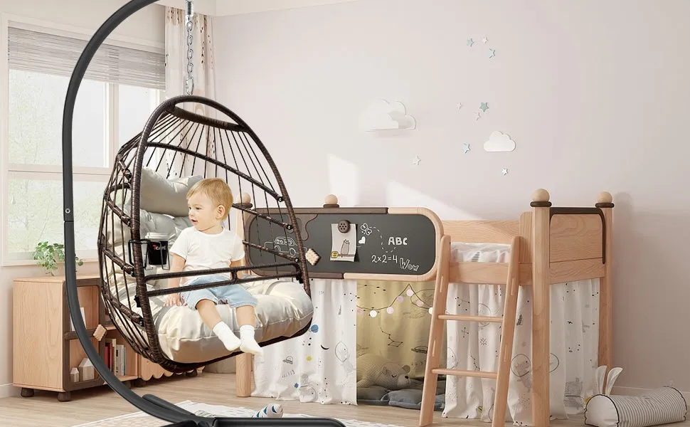 Swing Egg Chair With Stand Indoor Outdoor, UV Resistant Cushion Hanging Chair