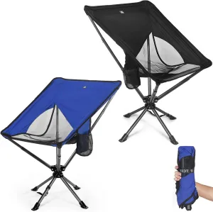 Swivel Portable Chair - Small Compact Folding Chair for Adult Travel - Supports 300 Lbs - Ideal for Outdoor Adventures - 1 Black   1 Blue