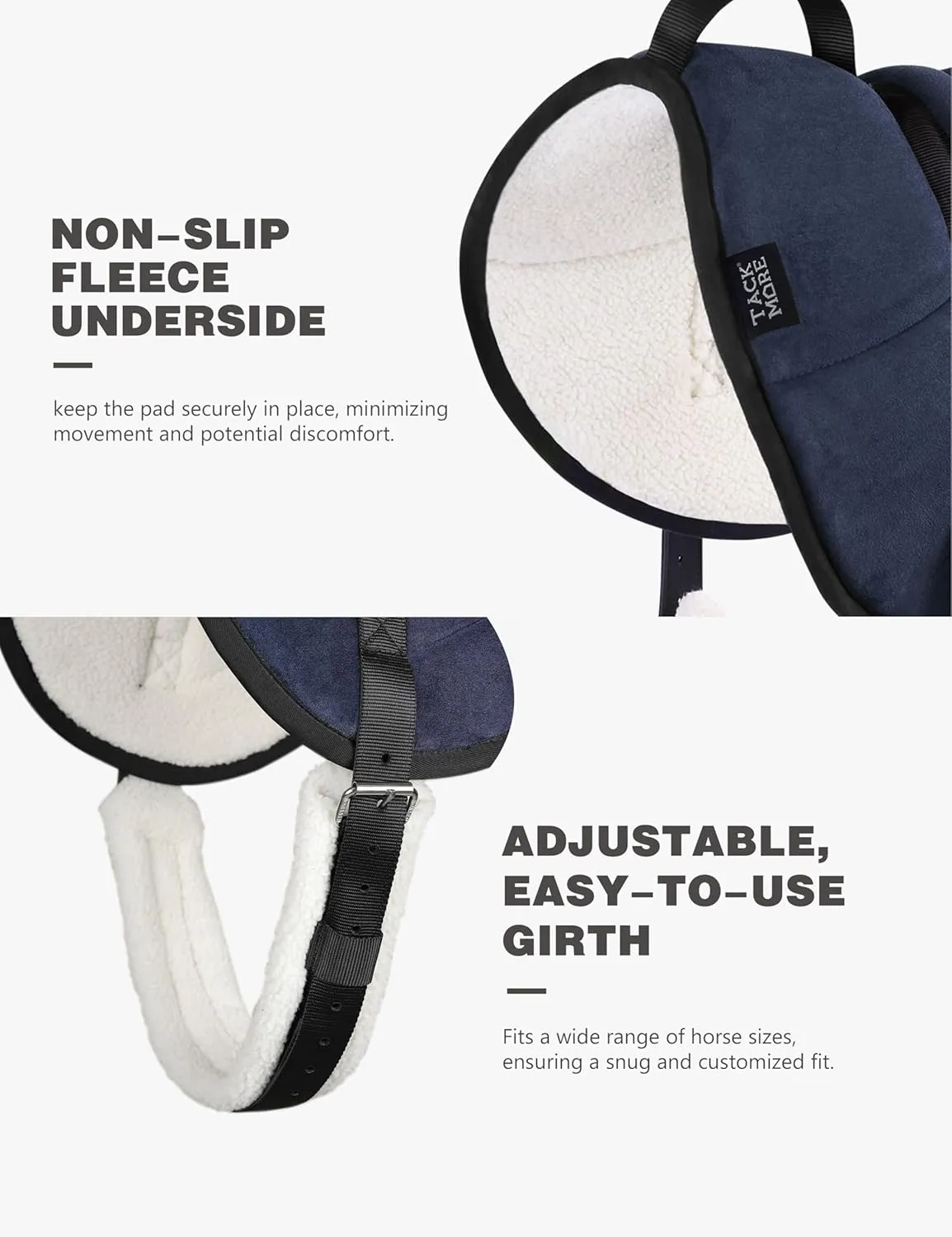Tackmore Bareback Pad with Adjustable Girth Shock-Absorbing Riding Pad for Horse Riders
