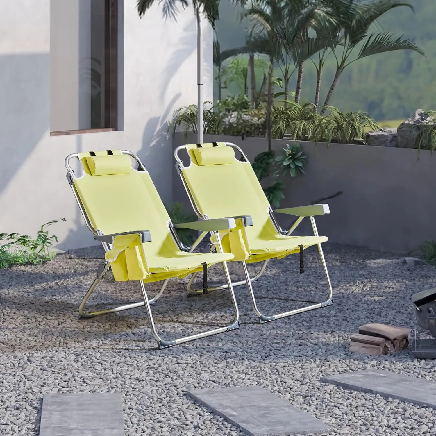 Tall Beach Chairs for Adults, 5-Position Reclining Backpack Beach Chair with Cooler & Storage Pouch, Portable Lightweight Folding Beach Chair with Aluminum Frame & Cup Holder, Supports 220lbs, Yellow