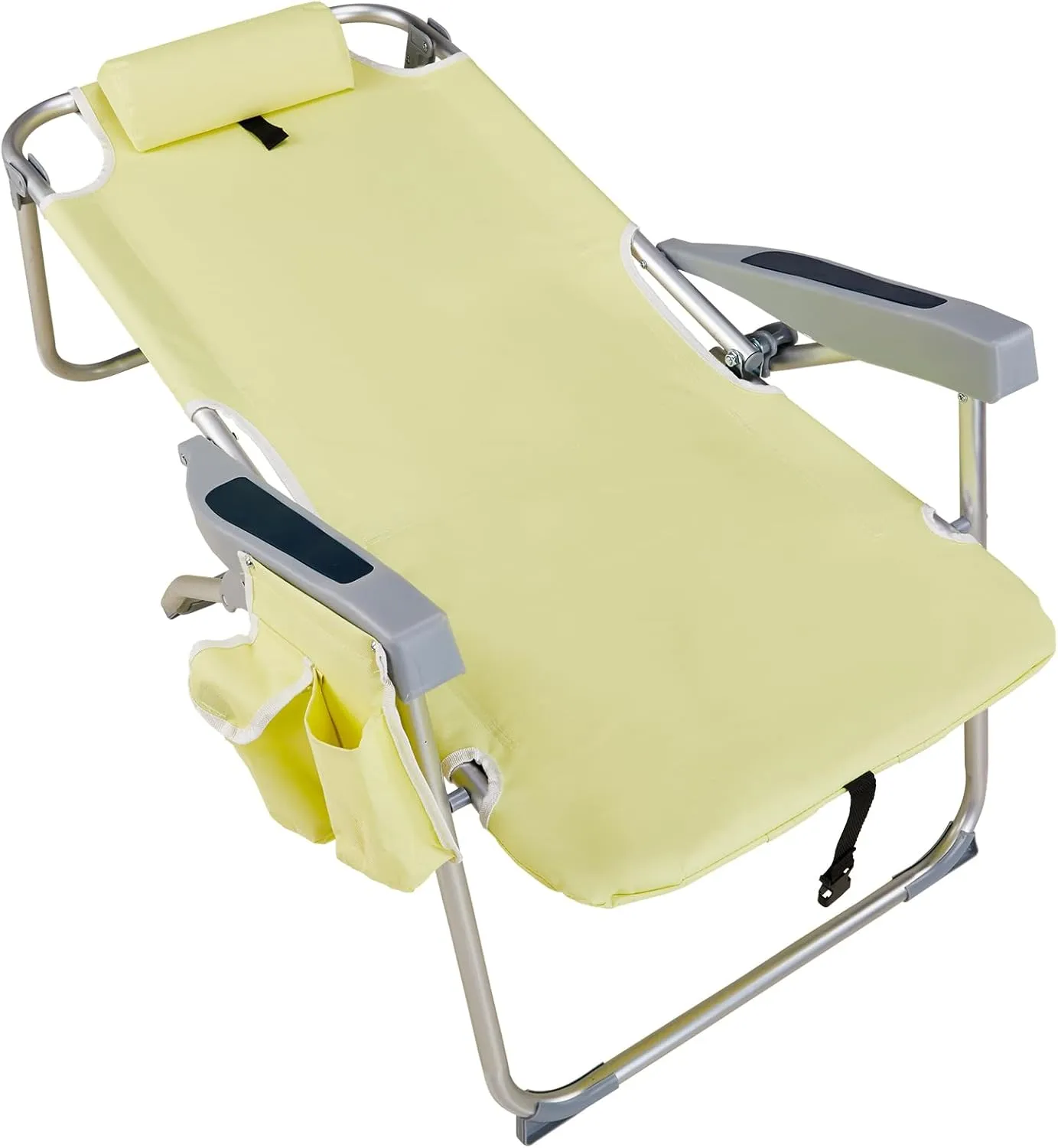 Tall Beach Chairs for Adults, 5-Position Reclining Backpack Beach Chair with Cooler & Storage Pouch, Portable Lightweight Folding Beach Chair with Aluminum Frame & Cup Holder, Supports 220lbs, Yellow