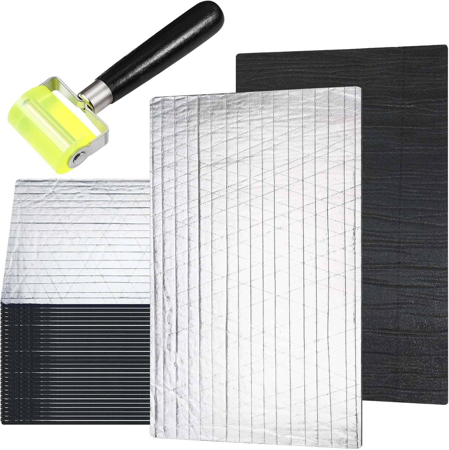 Tallew 31 Pcs 196 Mil Car Sound Deadening Mat Sound Deadener Automotive Audio Noise Insulation Dampening Insulation Mat with Rubber Roller for Hood Ceiling Door 15.7 x 9.8 in Each Sheet