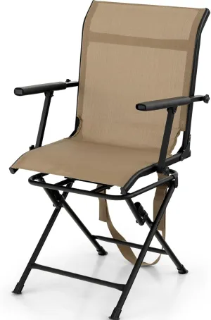 Tangkula 360-Degree Hunting Swivel Chair, Ground Blind Chairs w/Armrest & Mesh Back, Foldable Hunting Chairs w/Non-Slip Foot Pads & Steel Frame, Portable Hunting Seats for Camping, Hunting, Fishing