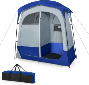 Tangkula Double Room Shower Tent, Oversize Space Privacy Tent with Floor, Removable Rain Fly, Inside Pocket, Clothesline, Top Hook, Portable Outdoor Changing Tent for Dressing, Camping, Toilet