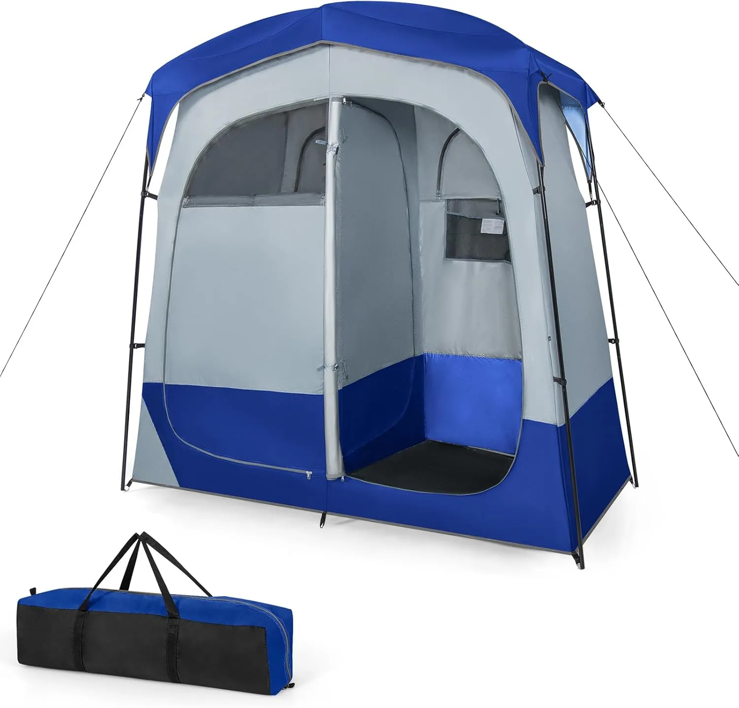 Tangkula Double Room Shower Tent, Oversize Space Privacy Tent with Floor, Removable Rain Fly, Inside Pocket, Clothesline, Top Hook, Portable Outdoor Changing Tent for Dressing, Camping, Toilet