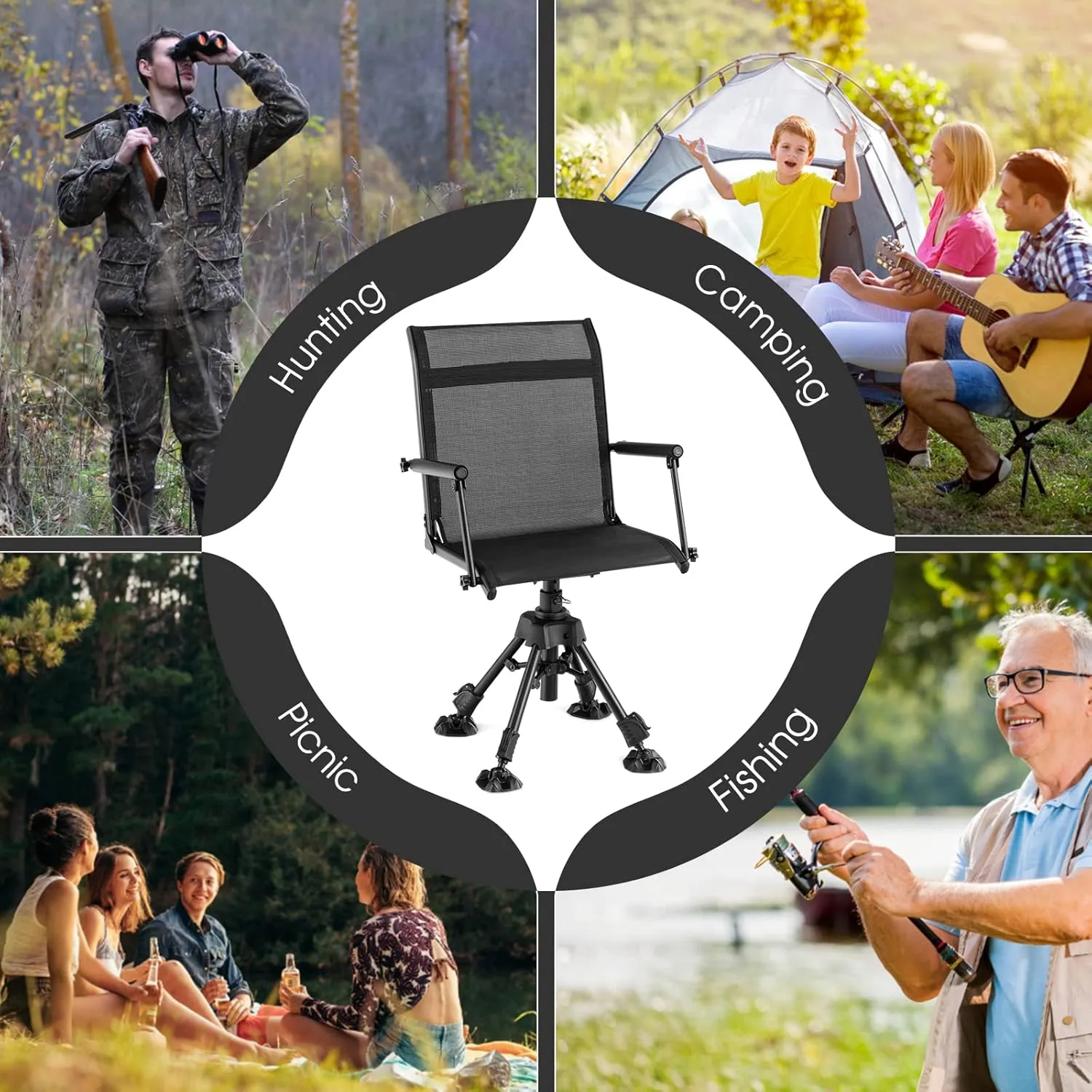 Tangkula Hunting Chair, 360 Degree Silent Swivel Blind Chair with 4 Adjustable Legs, Foot Pads & Armrests, Portable Folding Hunting Chairs for Blinds, Fishing, Camping