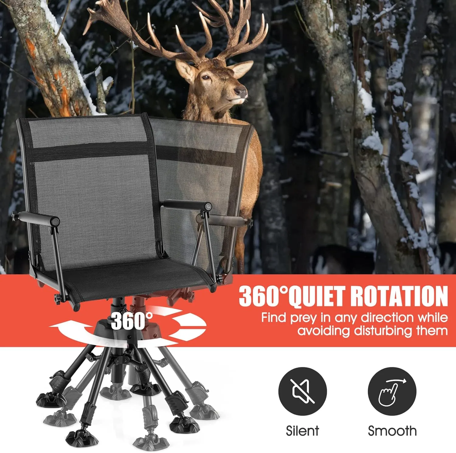 Tangkula Hunting Chair, 360 Degree Silent Swivel Blind Chair with 4 Adjustable Legs, Foot Pads & Armrests, Portable Folding Hunting Chairs for Blinds, Fishing, Camping