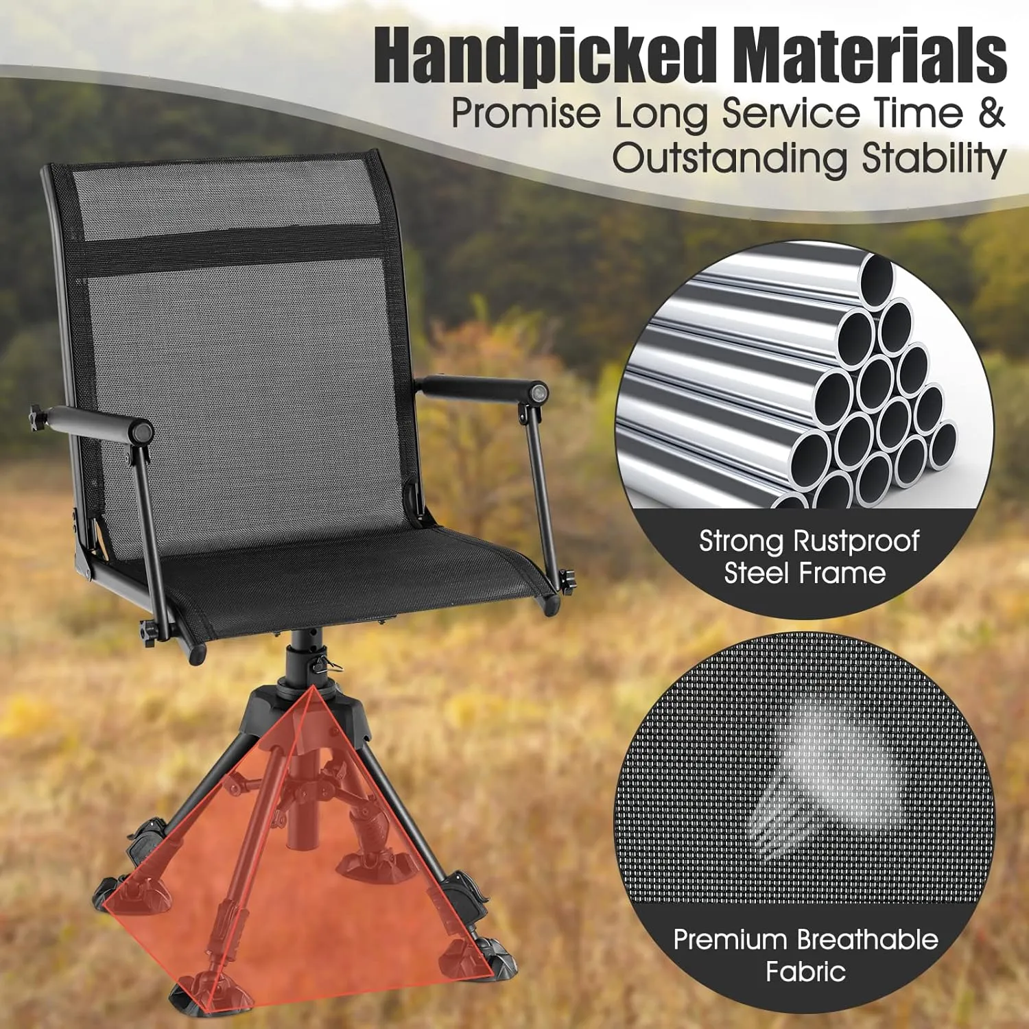 Tangkula Hunting Chair, 360 Degree Silent Swivel Blind Chair with 4 Adjustable Legs, Foot Pads & Armrests, Portable Folding Hunting Chairs for Blinds, Fishing, Camping
