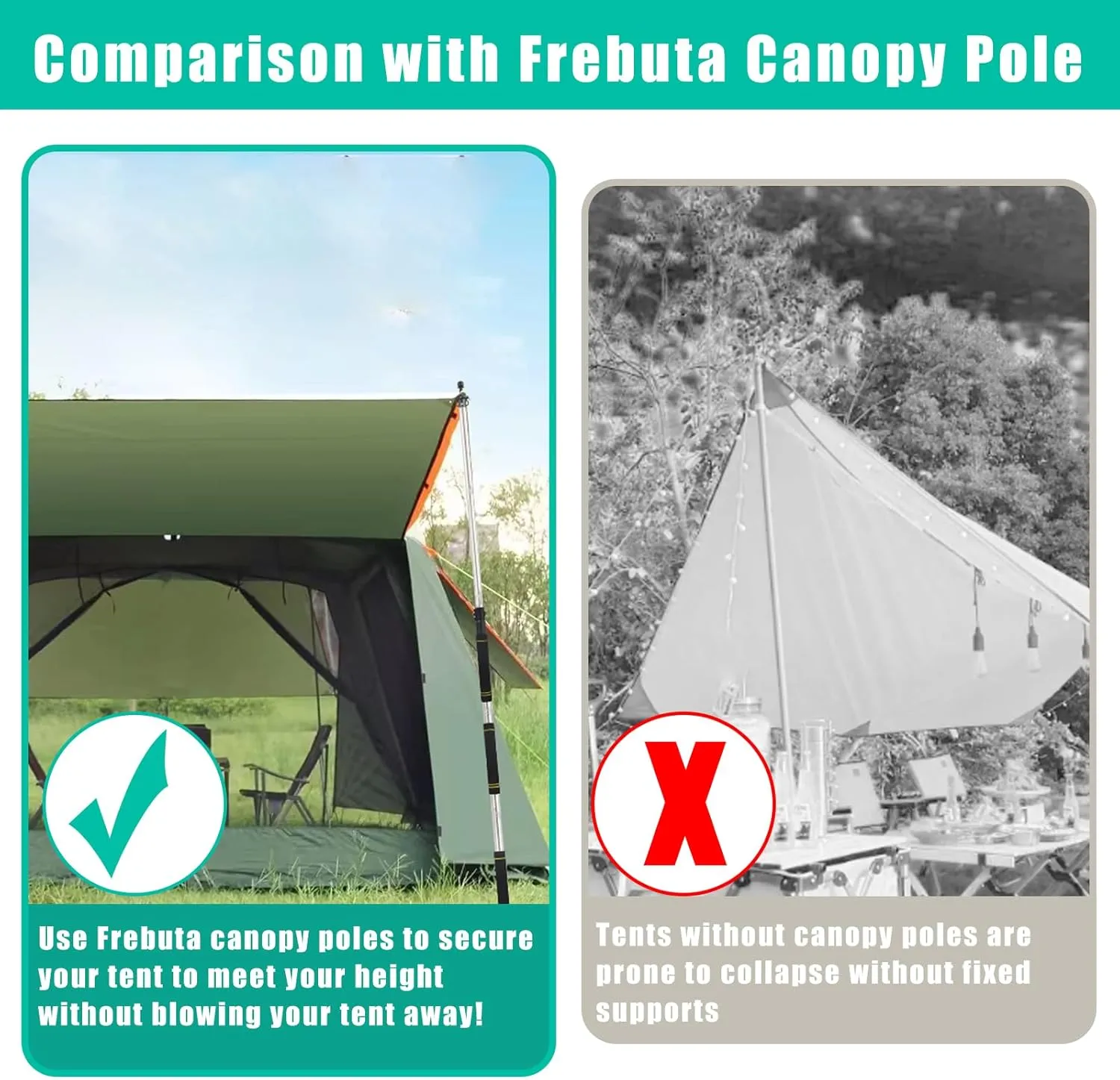 Tarp Poles,Tent Poles Set of 2 2Ft to 6Ft Replacement Canopy Poles Heavy Duty Telescoping Tent Poles for Tarp Outdoor Camping Awning Poles Adjustable Sturdy Durable Shade Cloth Poles